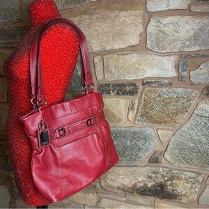 Chunky Red Leather Y2K Purse with Gold Accents
